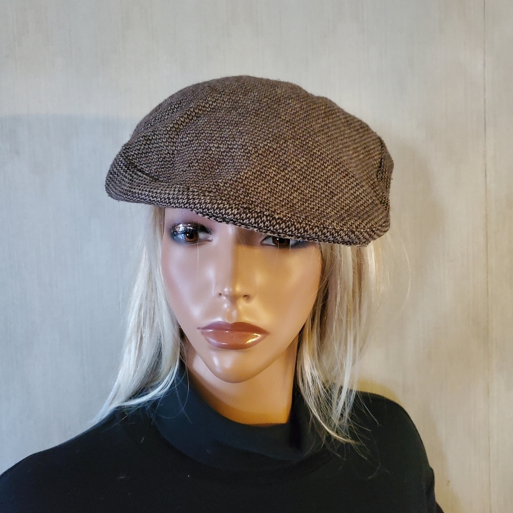 Vintage Brown Tan Tweed Newsboy Cap Blokecore Grandpacore Warm Winter Hat